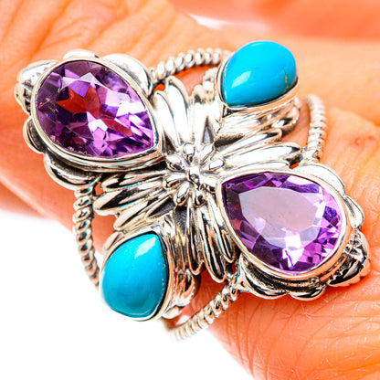Large Faceted Amethyst, Sleeping Beauty Turquoise Ring Size 9.5 (925 Sterling Silver) RING135388