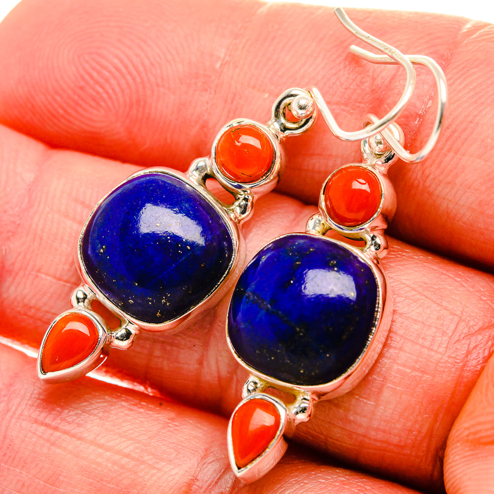 Lapis Lazuli, Red Coral 925 Sterling Silver Earrings 1 5/8" (925 Sterling Silver) EARR431943