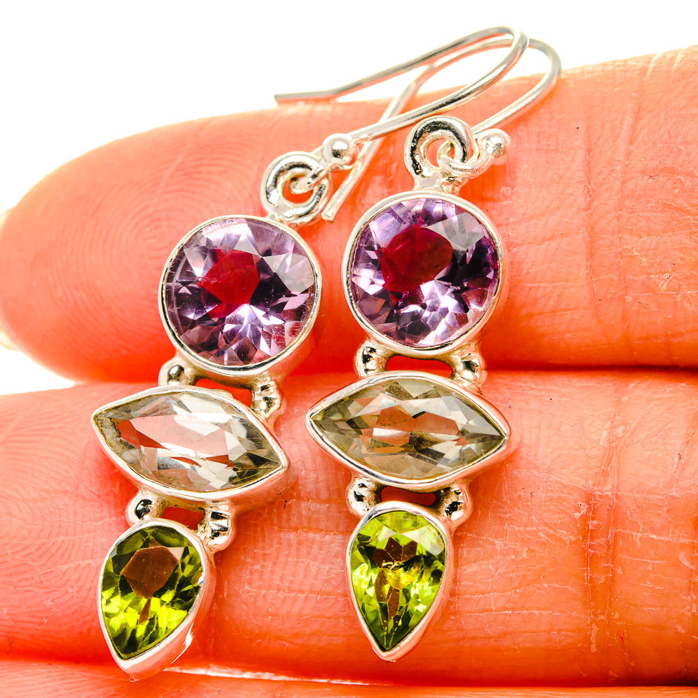 Ana Silver Co Faceted Green Amethyst, Amethyst, Peridot Earrings 1 1/2" (925 Sterling Silver)