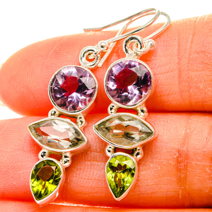 Ana Silver Co Faceted Green Amethyst, Amethyst, Peridot Earrings 1 1/2" (925 Sterling Silver)