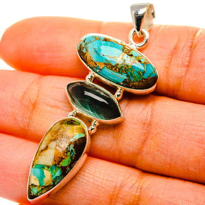 Kingman Mohave Turquoise, Aquamarine Pendant 2"  (925 Sterling Silver) PD37255