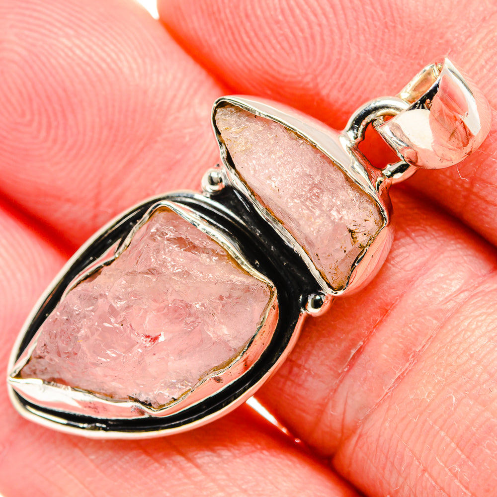 Rough Rose Quartz Pendant 1 1/2" (925 Sterling Silver) PD36753