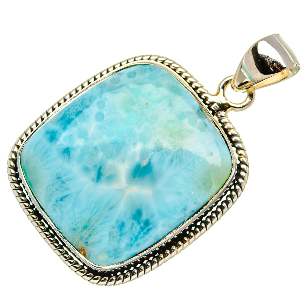Larimar pendant in 925 sterling silver, teardrop bezel with light blue gemstone