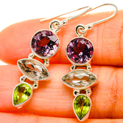 Ana Silver Co Green Amethyst, Amethyst, Peridot Earrings 1 1/2" (925 Sterling Silver)