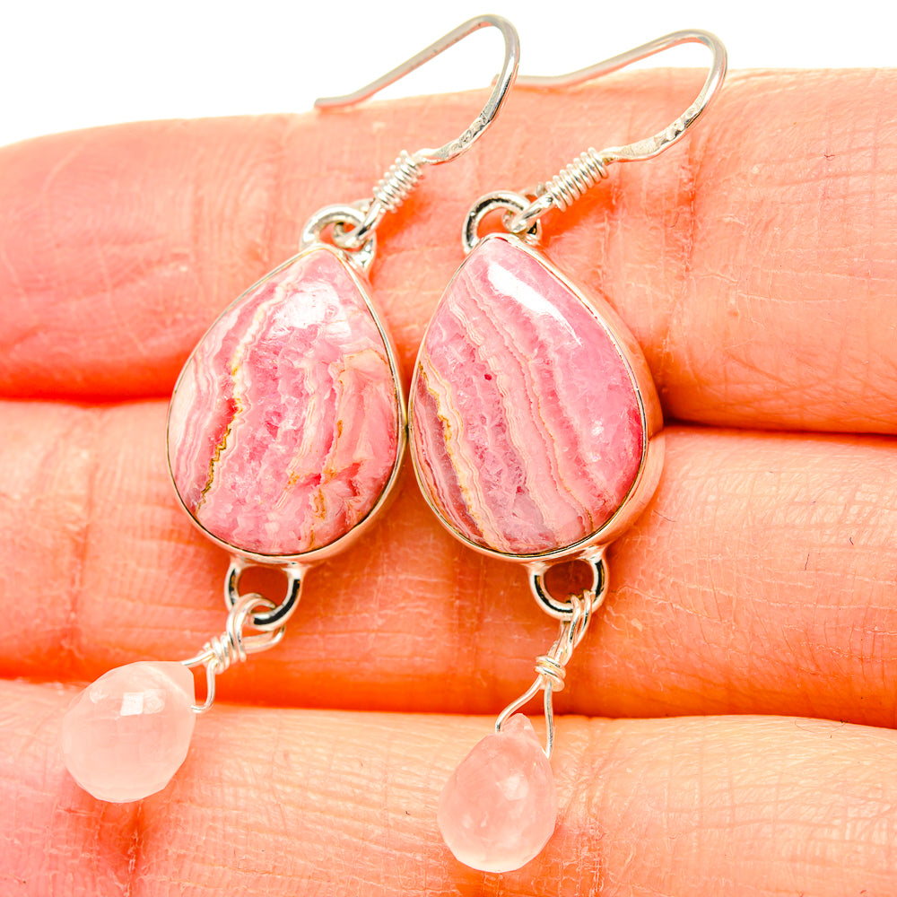 Rhodochrosite, Rose Quartz Earrings 1 7/8" (925 Sterling Silver) EARR431483