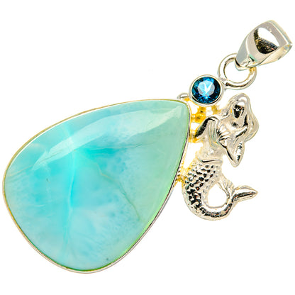 Larimar, Blue Topaz 925 Sterling Silver Pendant 1 7/8" (925 Sterling Silver) PD37639