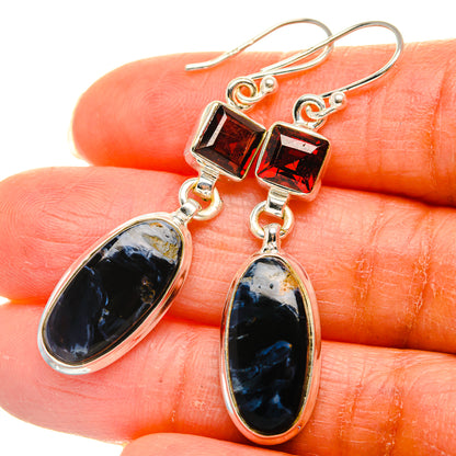 Pietersite, Garnet Earrings 2"  (925 Sterling Silver) EARR431668