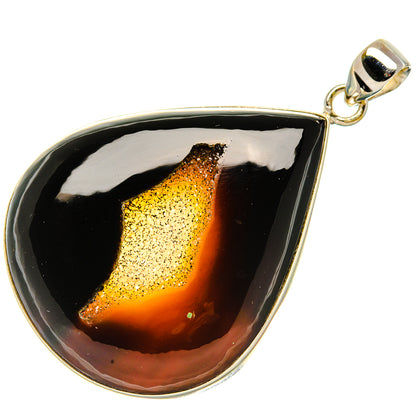 Black Window Druzy Pendant 2 1/4"  (925 Sterling Silver) PD37182