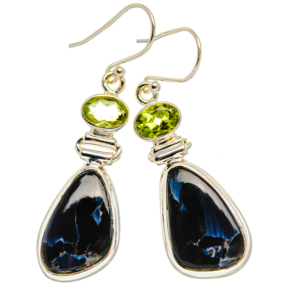 Ana Silver Co Pietersite, Peridot Earrings 1 3/4" (925 Sterling Silver)