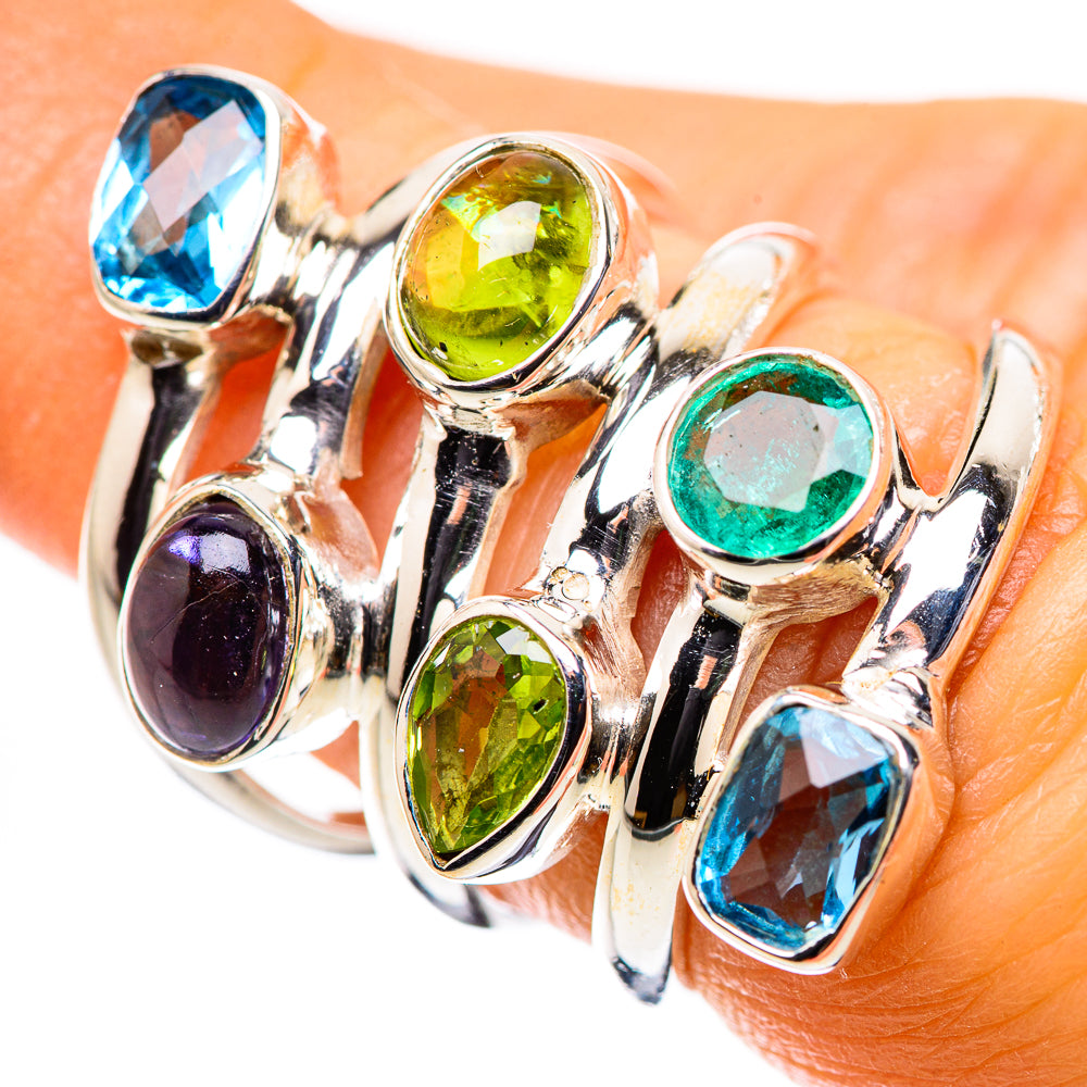 925 sterling silver ring with blue topaz, peridot, emerald, and tanzanite