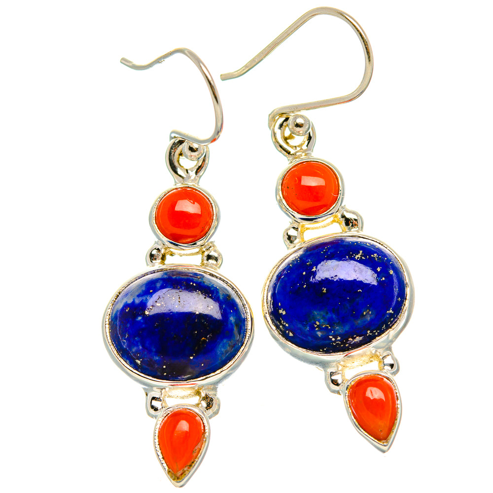 Lapis Lazuli, Red Coral Earrings 1 5/8" (925 Sterling Silver) EARR431899
