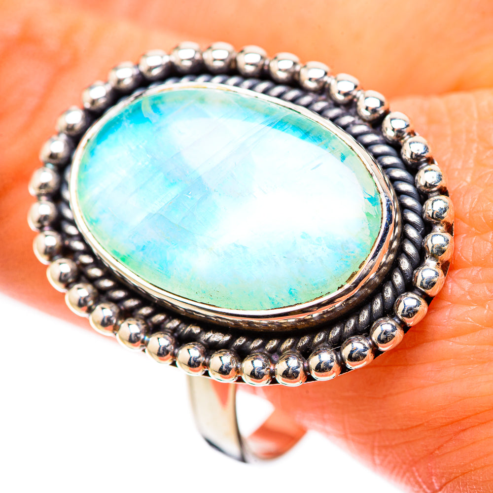 Large Green Moonstone Ring Size 12 (925 Sterling Silver) RING135553