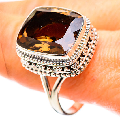 Smoky quartz sterling silver ring with oval smoky gem and beaded double halo band