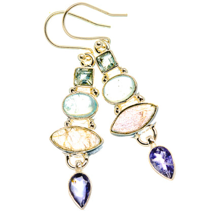 Labradorite, Tanzanite, Aquamarine, Blue Topaz Earrings 1 7/8" (925 Sterling Silver) EARR431872
