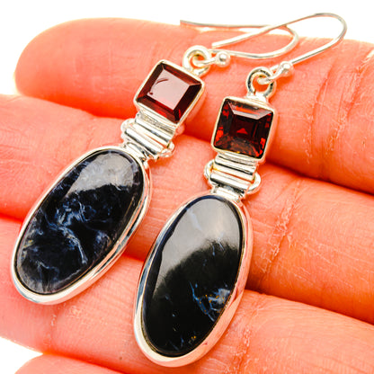 Pietersite, Garnet Earrings 2"  (925 Sterling Silver) EARR431642