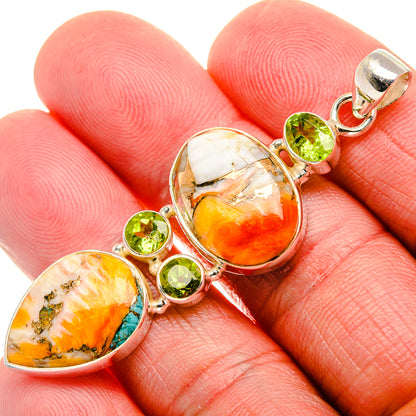 Spiny Oyster Turquoise, Peridot Pendant 2 3/8" (925 Sterling Silver) PD37573