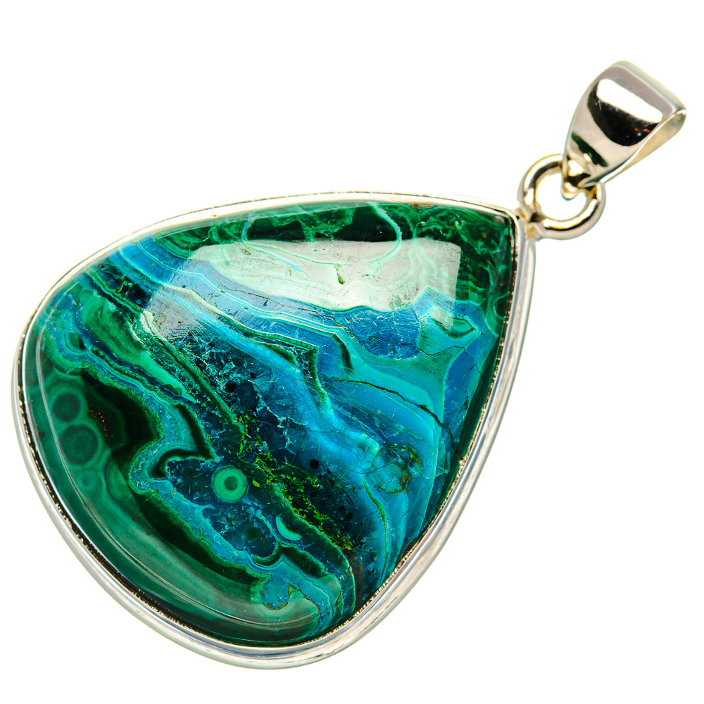 Malachite In Chrysocolla Pendant 1 3/4" (925 Sterling Silver) PD36973