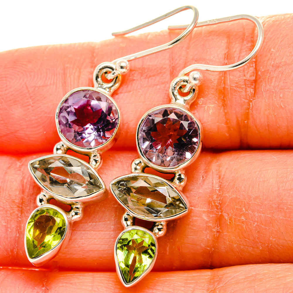 Ana Silver Co Faceted Green Amethyst, Amethyst, Peridot Earrings 1 1/2" (925 Sterling Silver)
