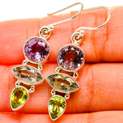 Ana Silver Co Faceted Green Amethyst, Amethyst, Peridot Earrings 1 1/2" (925 Sterling Silver)