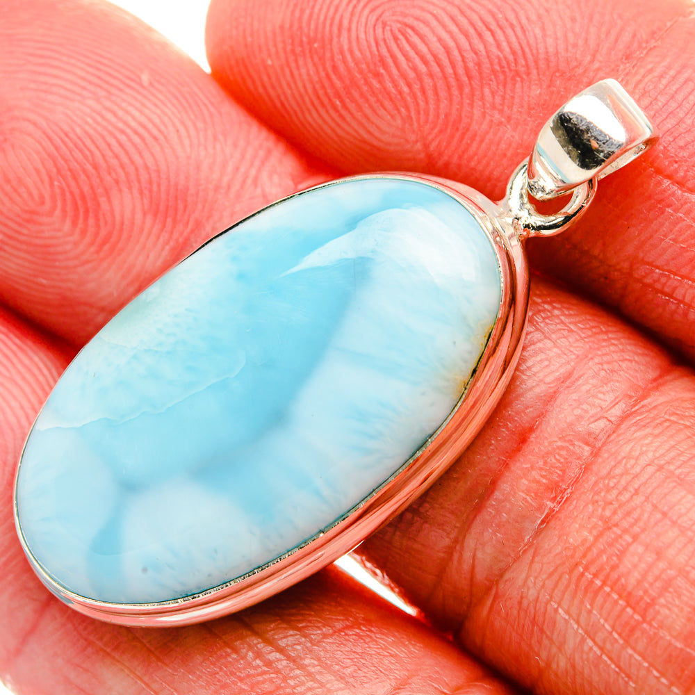 Larimar 925 Sterling Silver Pendant 1 5/8" (.925 Sterling Silver)