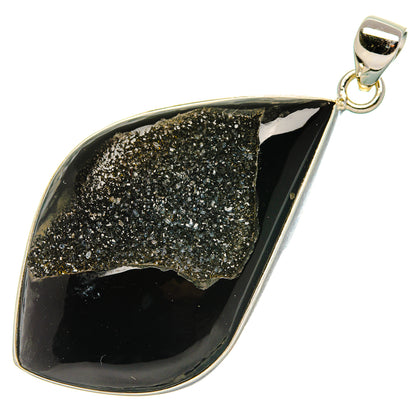 Black Window Druzy Pendant 2 1/2"  (925 Sterling Silver) PD37249