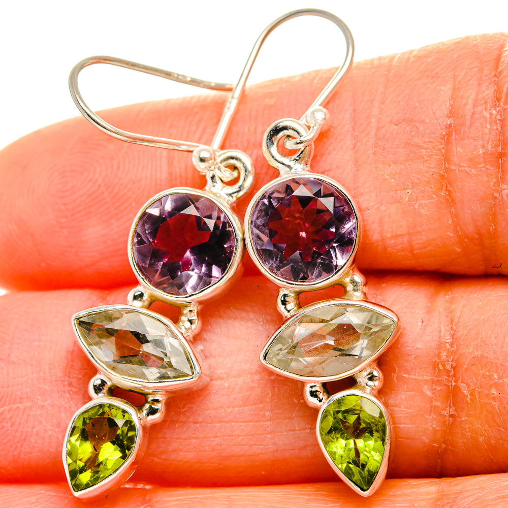 Ana Silver Co Faceted Green Amethyst, Amethyst, Peridot Earrings 1 1/2" (925 Sterling Silver)