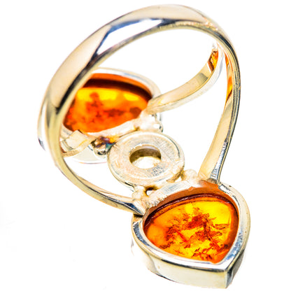 Large Baltic Amber, Rainbow Moonstone Ring Size 10 (925 Sterling Silver) RING135986