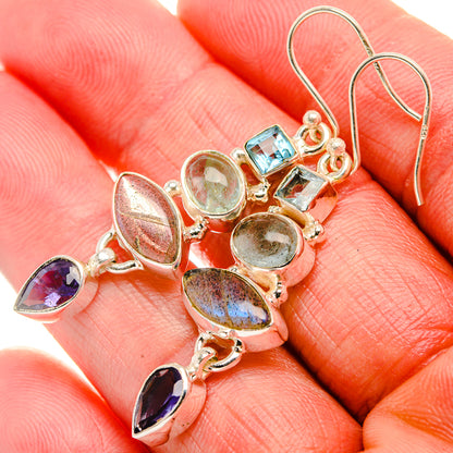 Labradorite, Tanzanite, Aquamarine, Blue Topaz Earrings 1 7/8" (925 Sterling Silver) EARR431880