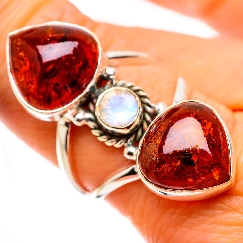 Ana Silver Co Large Baltic Amber, Rainbow Moonstone Ring Size 8 (925 Sterling Silver)