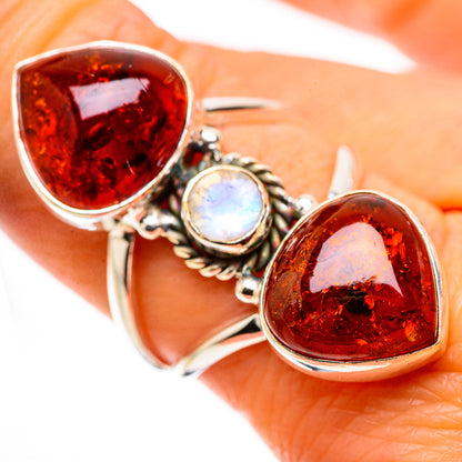 Ana Silver Co Large Baltic Amber, Rainbow Moonstone Ring Size 8 (925 Sterling Silver)