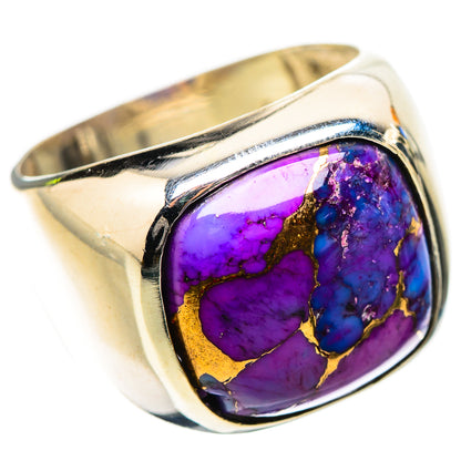 Sterling silver ring with oval purple-blue turquoise stone and gold matrix in bezel