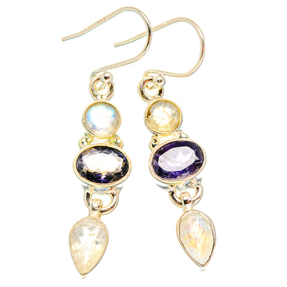 Faceted Tanzanite, Rainbow Moonstone Earrings 1 3/4" (925 Sterling Silver) EARR431622