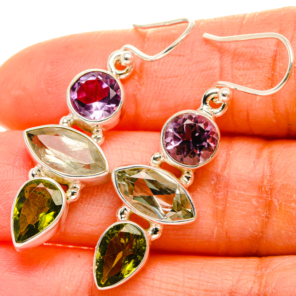 Ana Silver Co Faceted Green Amethyst, Amethyst, Peridot Earrings 1 1/2" (925 Sterling Silver)