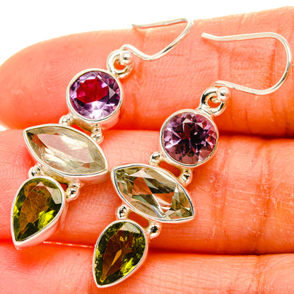 Ana Silver Co Faceted Green Amethyst, Amethyst, Peridot Earrings 1 1/2" (925 Sterling Silver)
