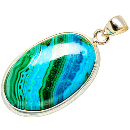 Malachite In Chrysocolla Pendant 1 3/4"  (925 Sterling Silver) PD36899