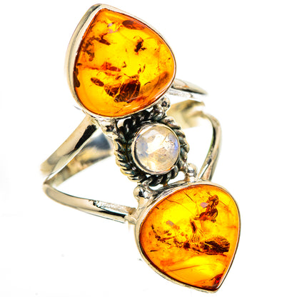 Baltic Amber, Rainbow Moonstone Ring Size 10.25 (925 Sterling Silver) RING134954