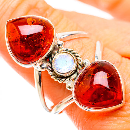Large Baltic Amber, Rainbow Moonstone Ring Size 10 (925 Sterling Silver) RING135702