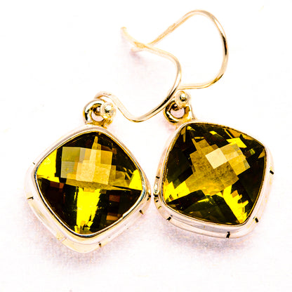 925 sterling silver olive quartz teardrop earrings with faceted stones and loop hooks