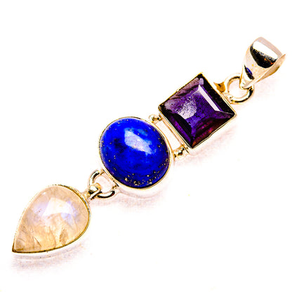 Rainbow Moonstone, Lapis Lazuli, Tanzanite 925 Sterling Silver Pendant 2" (925 Sterling Silver) PD37742