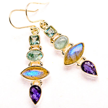 Labradorite, Tanzanite, Aquamarine, Blue Topaz 925 Sterling Silver Earrings 1 3/4" (925 Sterling Silver) EARR431928