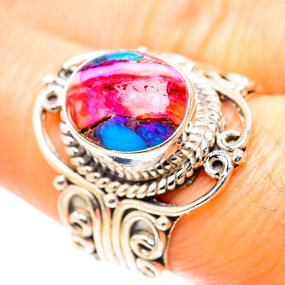 Oval multicolor gemstone silver ring, detailed openwork band