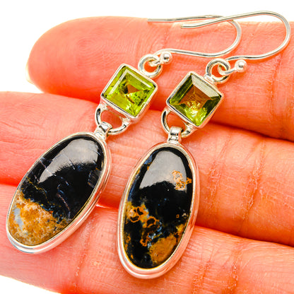 Pietersite, Peridot Earrings 2"  (925 Sterling Silver) EARR431667