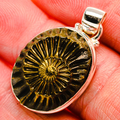 Pyrite Fossil Pendant 1 3/8" (925 Sterling Silver) PD37580