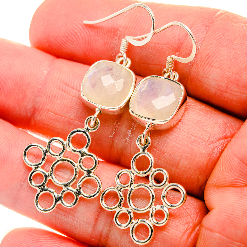 Rainbow Moonstone Earrings 2 1/8" (925 Sterling Silver) EARR431816