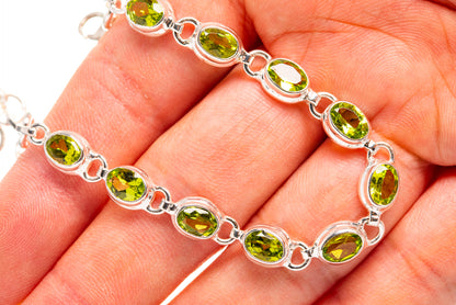 925 sterling silver peridot bracelet with oval green gemstone links