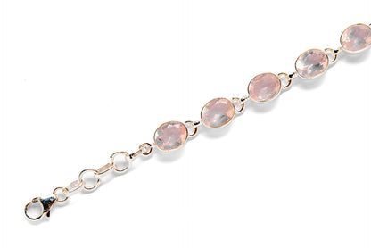 925 sterling silver rose quartz bracelet with oval stones and lobster clasp