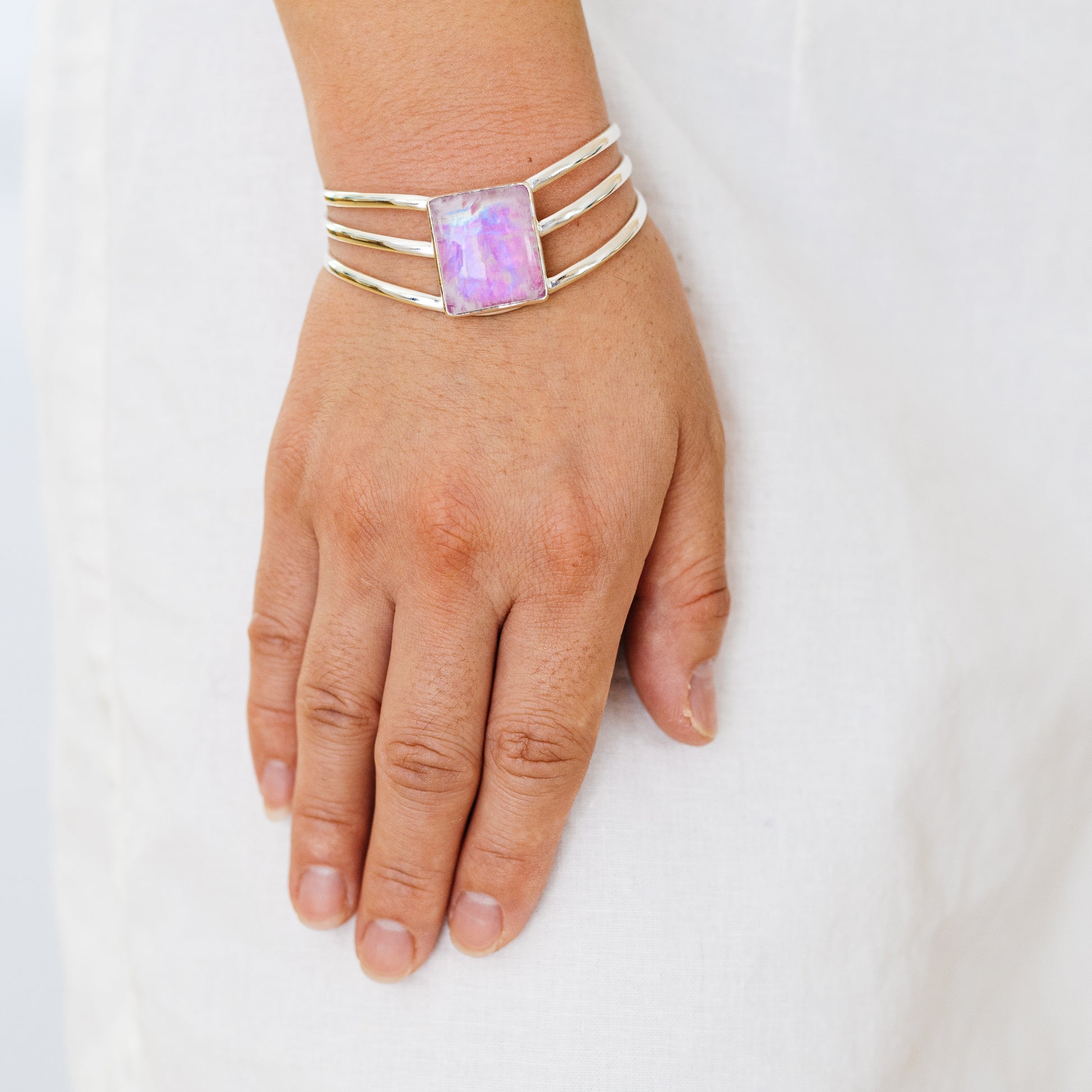 Rainbow Moonstone Bracelets handcrafted by Ana Silver Co - BR90083