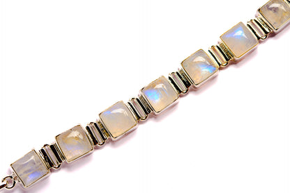 Sterling silver moonstone bracelet with iridescent rectangular stone links