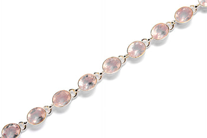 Rose quartz bracelet with oval pink stones in 925 sterling silver bezel links