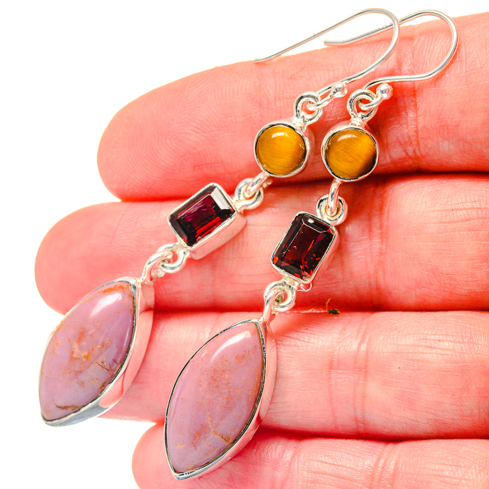 925 sterling silver drop earrings: orange round, dark red square, pink oval stones